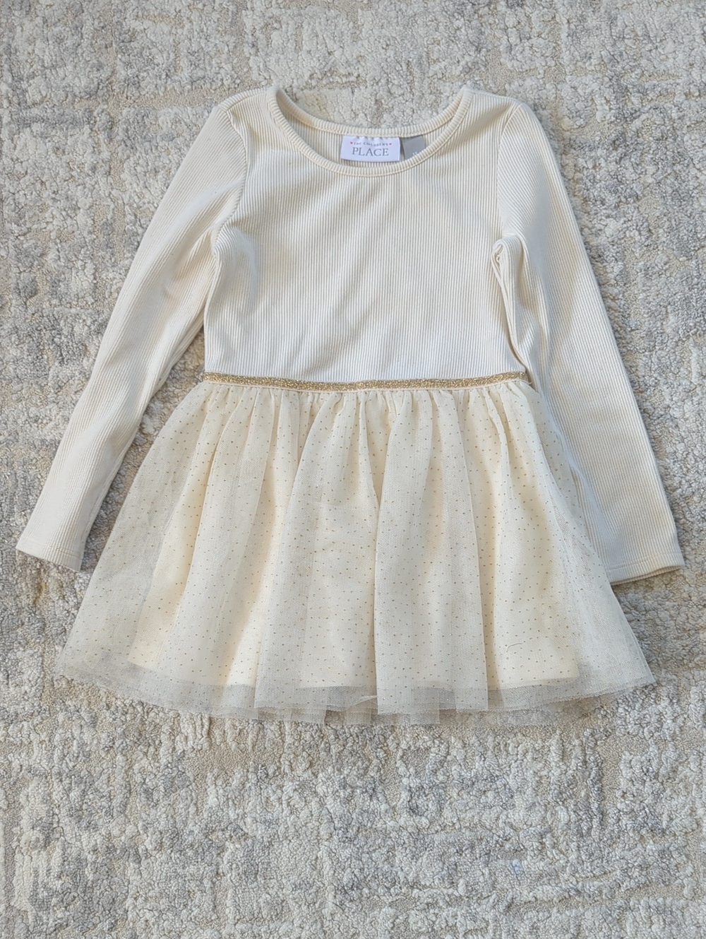 The Children's Place Cream Long-Sleeve Tulle Party Dress Size 3T
